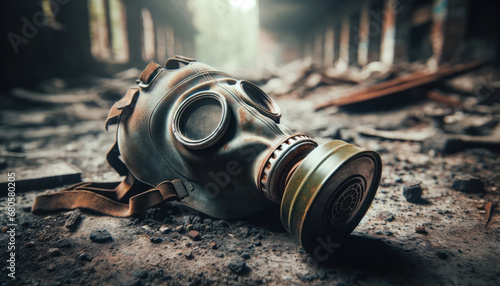 Remnants of Desolation: Discarded Gas Mask in a Post-Apocalyptic Scene