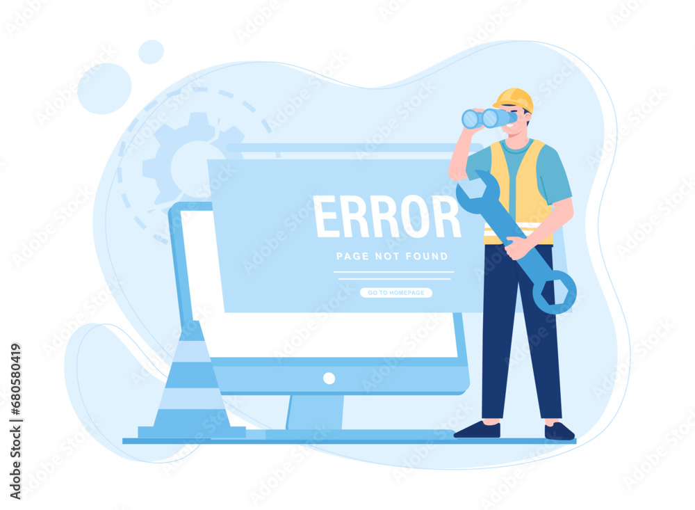 A man is checking a device for repairs concept flat illustration