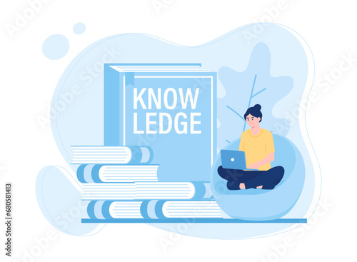 A woman is reading and searching to gain new knowledge concept flat illustration