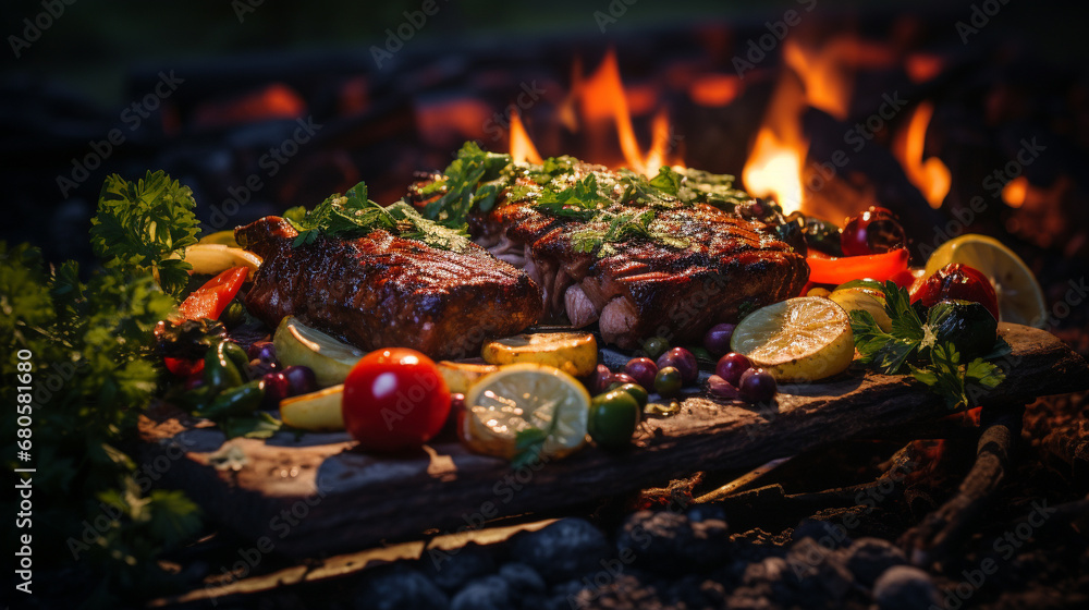 barbecue grill with vegetables