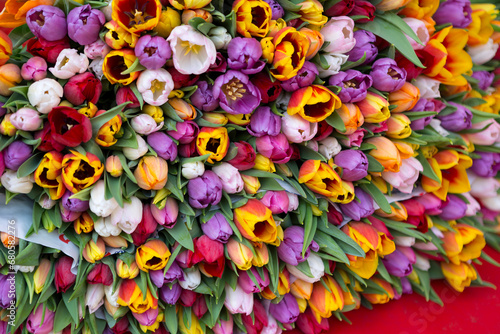 Large bouquet of tulips close up