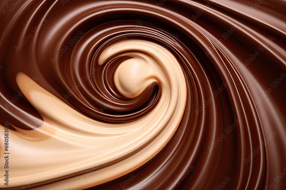 Chocolate elegance. Brown swirls and creamy waves in abstract motion. Liquid temptation. Whirling delight in deliciously wavy background Chocolate elegance. Brown swirls and creamy waves in abstract motion. Liquid temptation. Whirling delight in deliciously wavy background