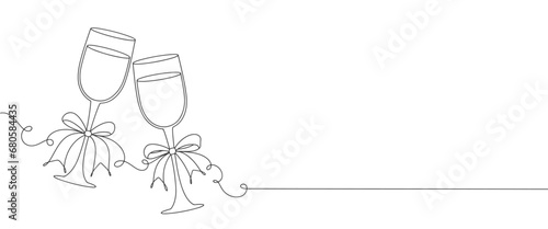 Wine glass line art style vector illustration. New year clip art vector illustration