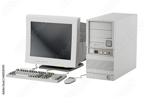 Generic vintage 90's style computer isolated on transparent background. 3D illustration