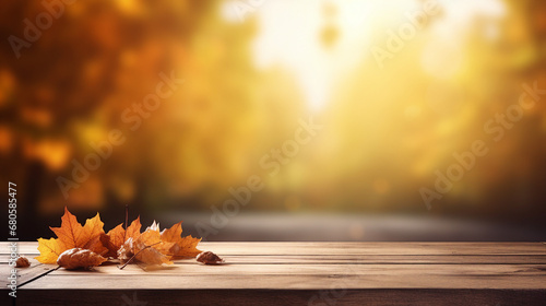 Fall Table Setting with Wooden Background and Autumn Colors