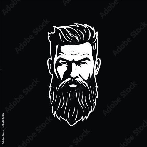 Stylish barber shop logo featuring a dashing man with a beard and mustache.
