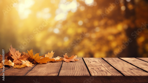 Fall Table Setting with Wooden Background and Autumn Colors