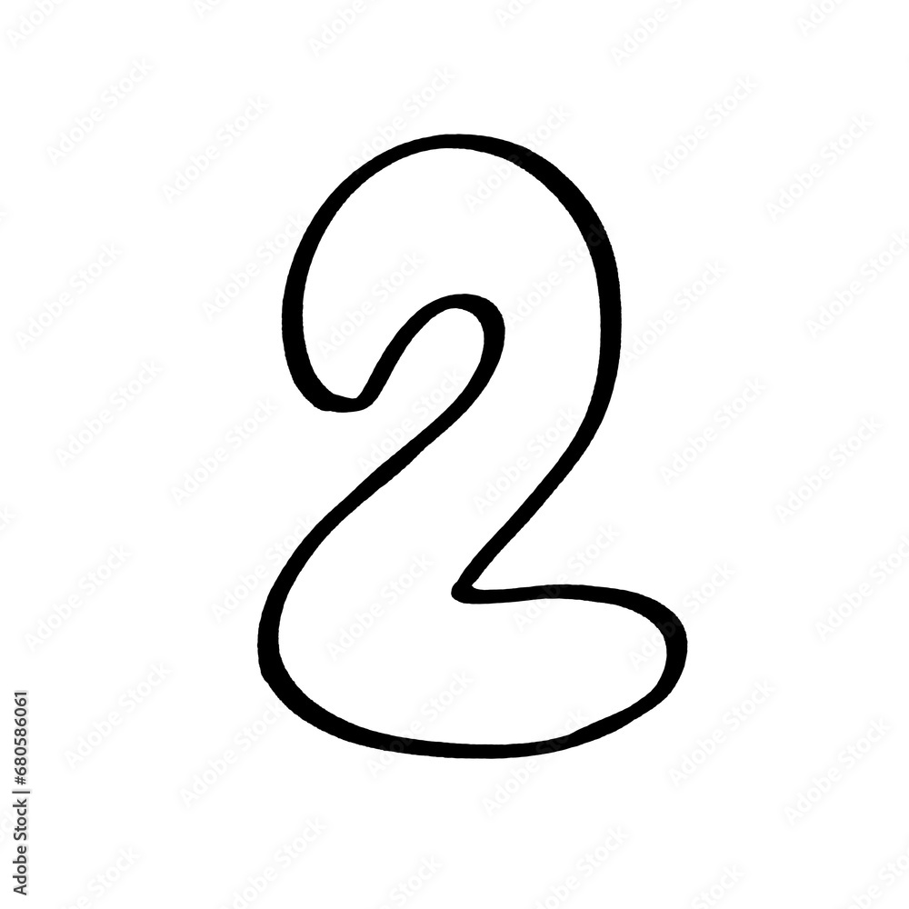 Cute line hand drawn alphabet number 2 Cute line hand drawn alphabet number 2