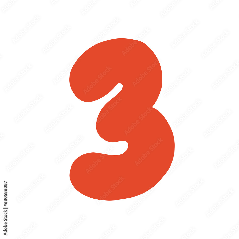 Cute Red hand drawn alphabet number 3 Cute Red hand drawn alphabet number 3