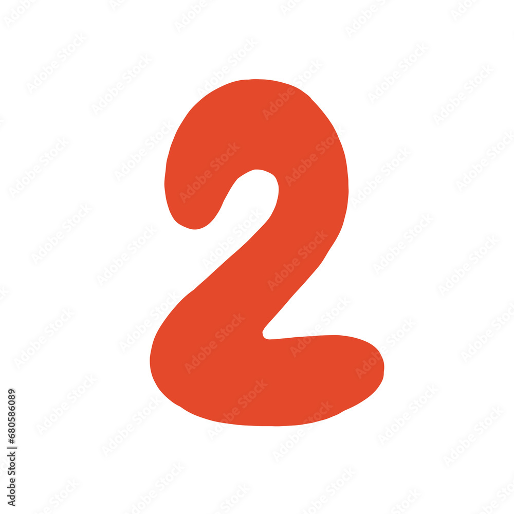 Cute red hand drawn alphabet number 2 Cute red hand drawn alphabet number 2
