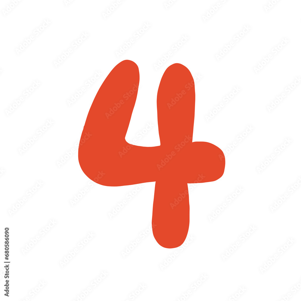 Fototapeta premium Cute red hand drawn alphabet number 4
