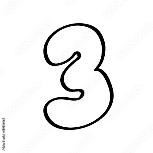 Fototapeta Naklejka Na Ścianę i Meble -  Cute line hand drawn alphabet number 3