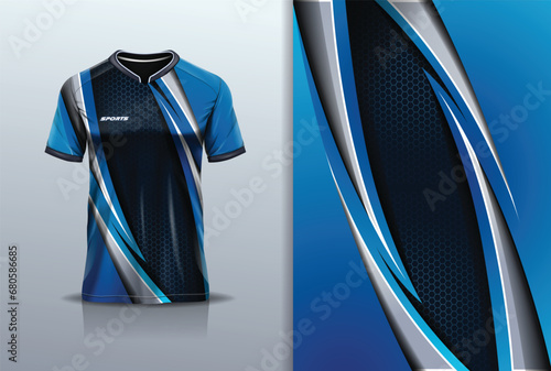 Sport jersey template mockup curve design for football soccer, racing, running, e sports, black blue color