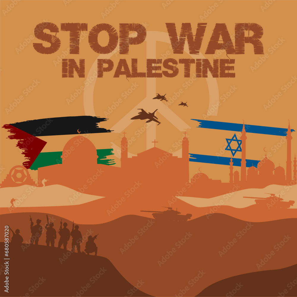 Israel VS Palestine War. Israel and Palestine conflict Stock Vector