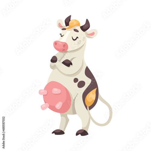 Funny Cow Character with Udder and Spotted Body Standing Vector Illustration