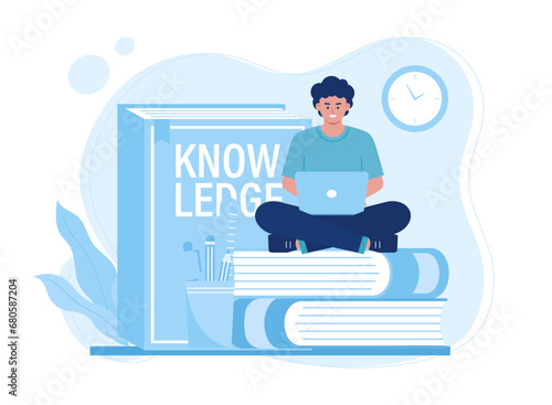 A man reading a book and browsing concept flat illustration