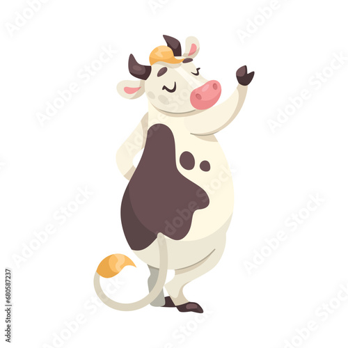 Funny Cow Character with Udder and Spotted Body Standing Vector Illustration