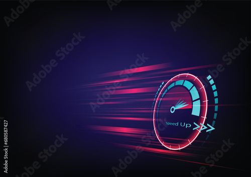 High performance Wireless data network and connection technology. high-speed, futuristic background, Speed meter. Flat vector illustration.