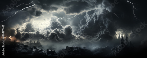 a black and white photo of stormy clouds and thunder photo