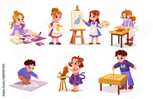 Children Have Creative Pursuits Enjoy Recreation Vector Set