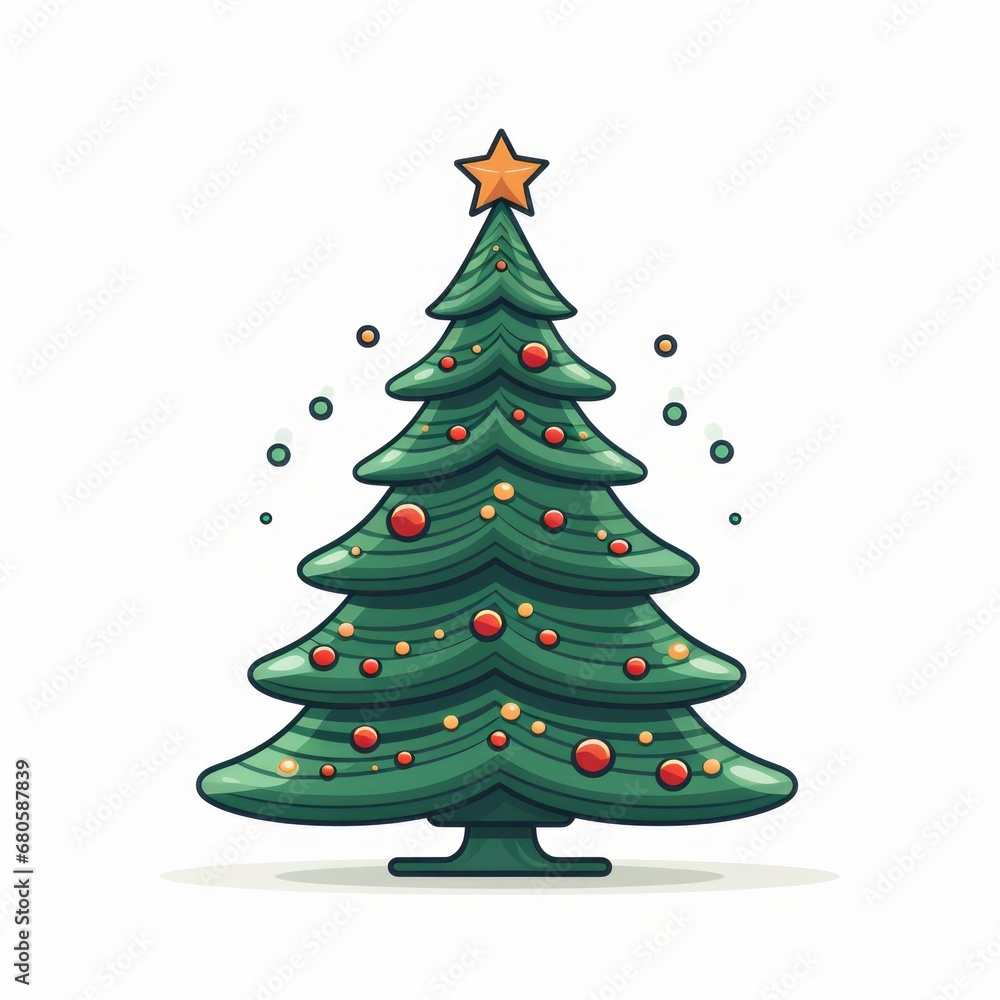 Vector-Style Christmas Tree With Decorative Ornaments 10