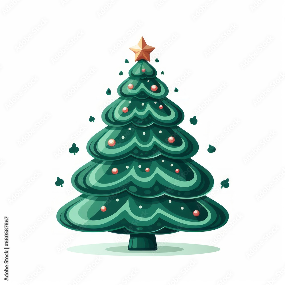 Vector-Style Christmas Tree With Decorative Ornaments 11