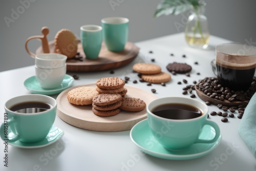 Coffee and cookies on white background