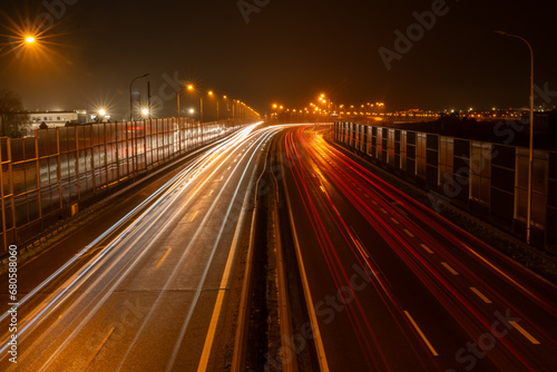 View of the S19 expressway in Lublin Voivodeship at night, heading towards Chełm, Piaski, Świdnik, and Warsaw, seen from Majdanek. photo
