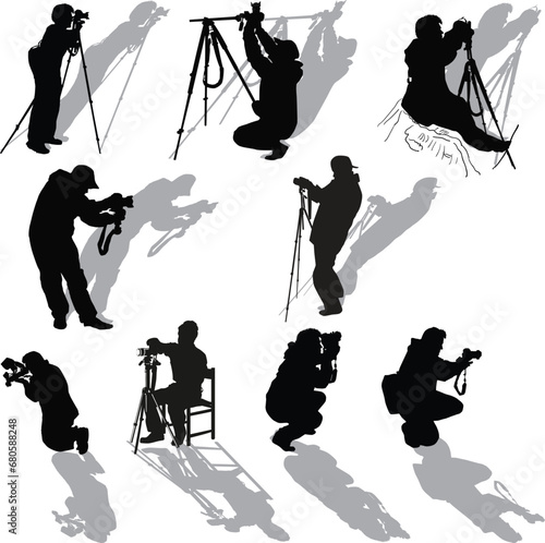 illustration with black nine photographers and shadows