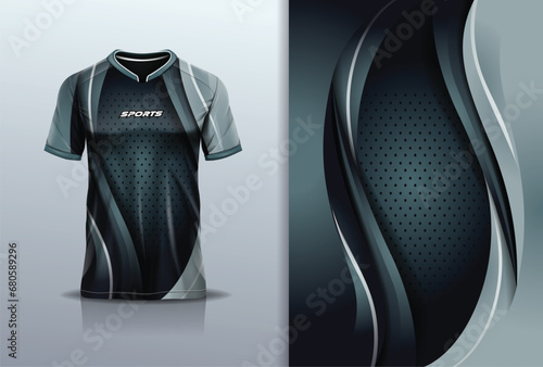 Sport jersey template mockup curve design for football soccer, racing, running, e sports, black gray color