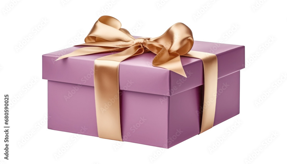 Obraz premium pink gold box with ribbon isolated on transparent background cutout