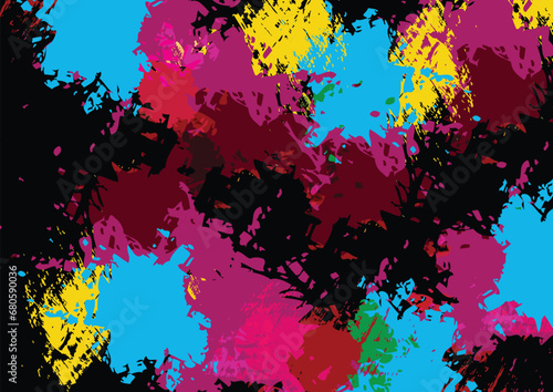 Abstract vector splatter multicolor on black color design background. splash background design. illustration vector design.