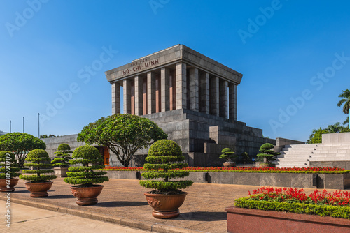 Ho Chi Minh Mausoleum, the resting place of Vietnamese revolutionary leader and President, in Hanoi, Vietnam. Translation: President Ho Chi Minh.