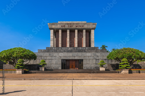 Ho Chi Minh Mausoleum, the resting place of Vietnamese revolutionary leader and President, in Hanoi, Vietnam. Translation: President Ho Chi Minh. photo