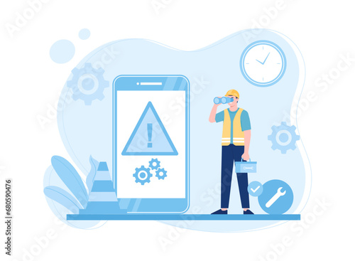 A man is repairing a cell phone concept flat illustration