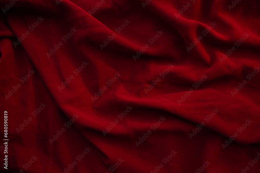 Red fabric drapery texture. Soft textile close up Red fabric drapery texture. Soft textile close up