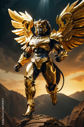 Guerreiro com armadura dourada de leao. photo