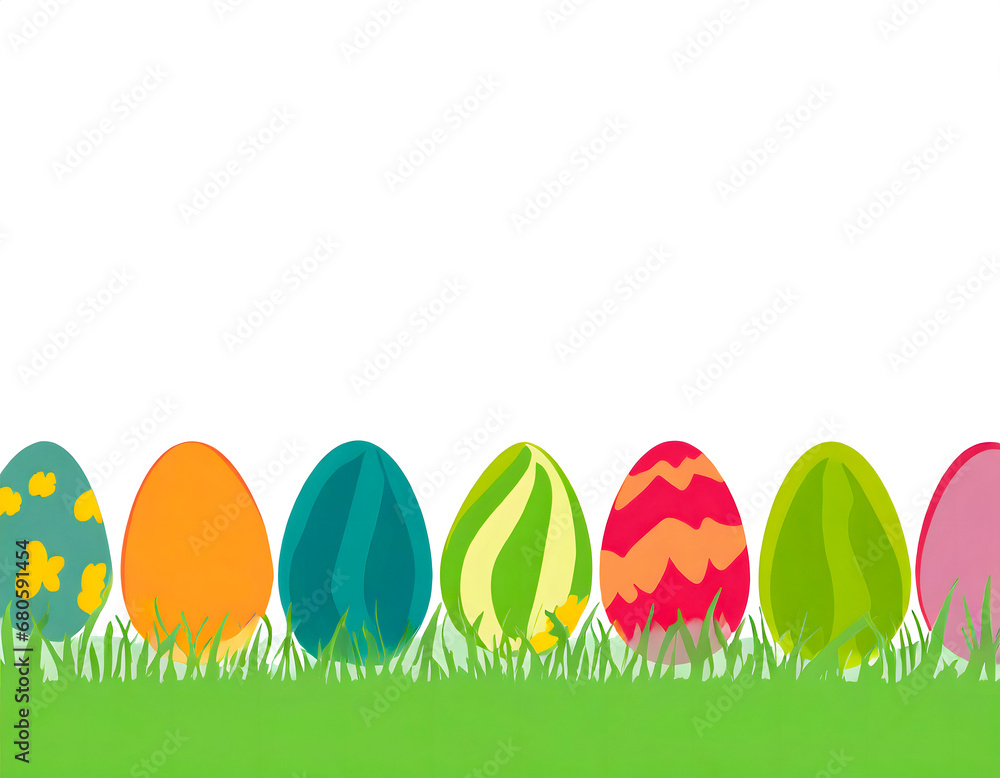 Easter Eggs in a row at the bottom of the picture with a white background