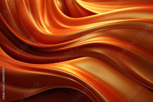 Dark Silk Fabric with Light Orange Abstract Forms