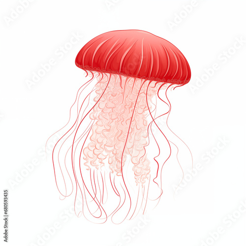 Red disk jellyfish isolated on white background
