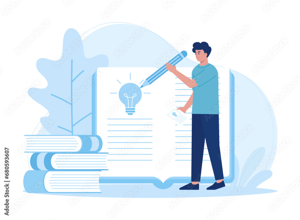 A man reading a book and browsing concept flat illustration