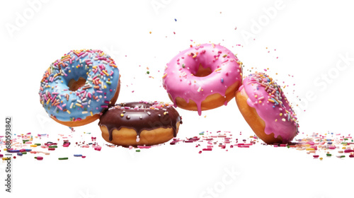 donuts falling in motion isolated on a transparent background