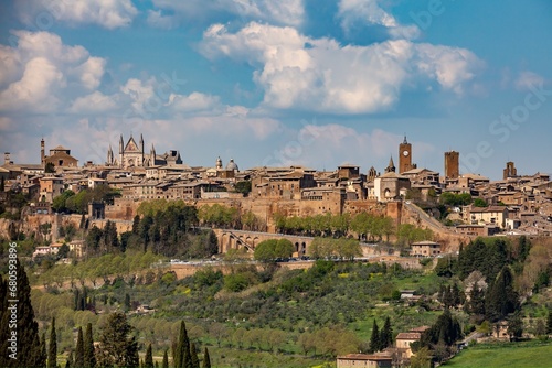 Beautiful panoramic view of the old town of Orvieto, Umbria, Italy, Terni province.Arial view photo