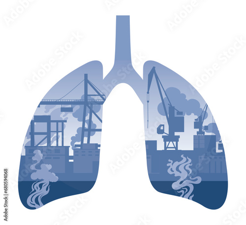 Cartoon polluted lungs. Unhealthy respiratory system, environmental pollution human lungs metaphor flat vector illustration