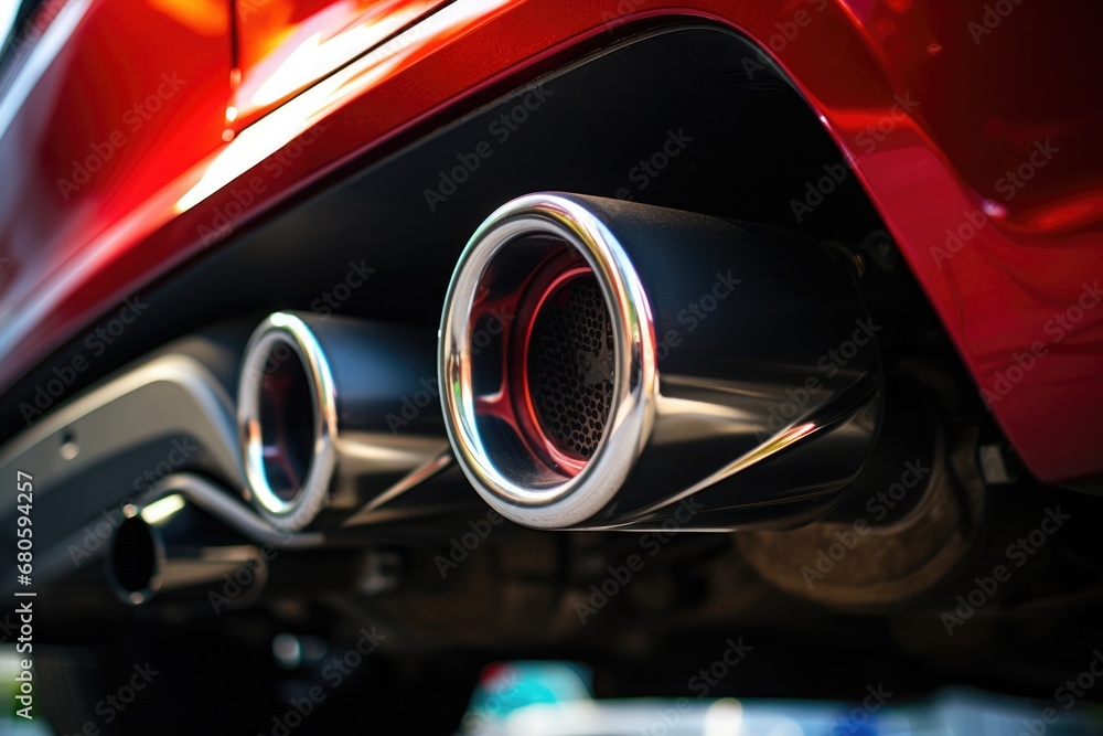 Shallow Depth of Field Car Exhaust System for Auto Services and Vehicle Maintenance
