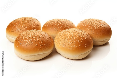 Closeup Hamburger Buns on White Background - Isolated, No People. Perfect for Beef Burgers and Grilled Sandwiches