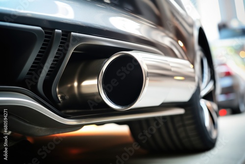 Shallow Depth of Field Car Exhaust System. Auto Service with Engine and Transmission of Automobile Vehicle