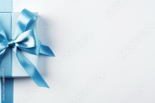 Top View of Blue Holiday Bow on White Background - Ideal for Gift Packages  Holiday Notes  and More