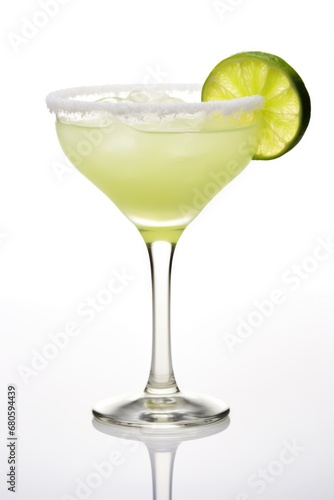 Refreshing Margarita Cocktail with Lime Slice. Classic Drink Isolated on White Background with Glasses and Alcohol