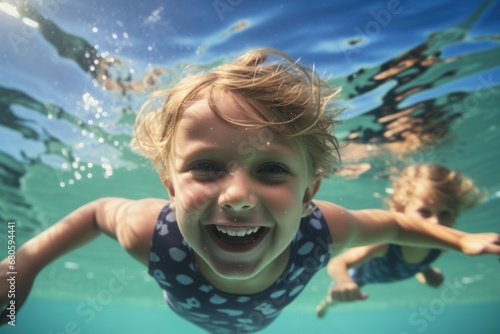 Fun Underwater Diving and Swimming Activity for Children in Pool